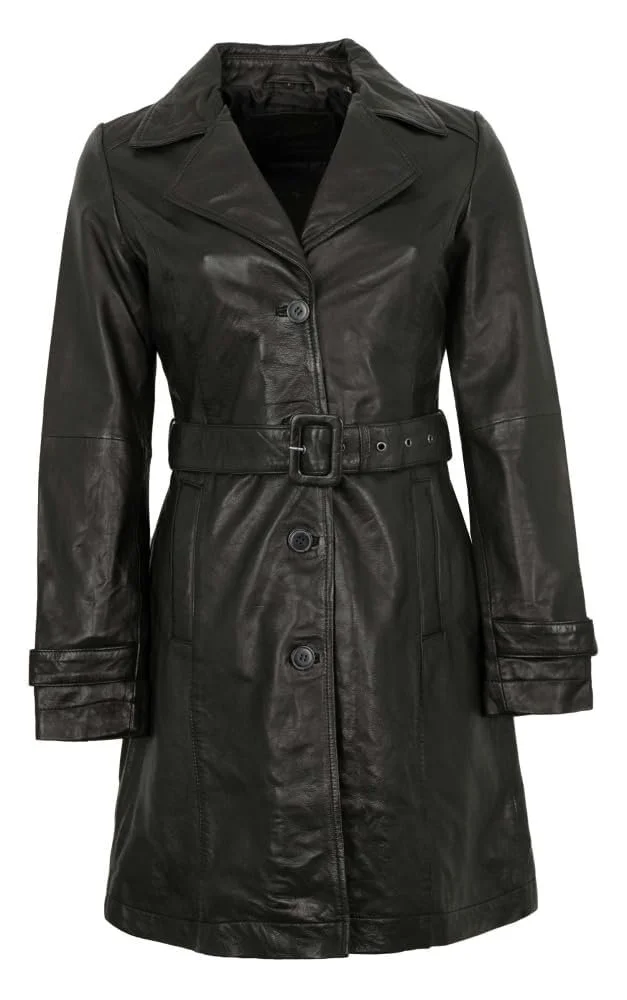 Тренч Жіночий Mauritius Шкіряний Наппа з Ягняти Чорний, фото №4