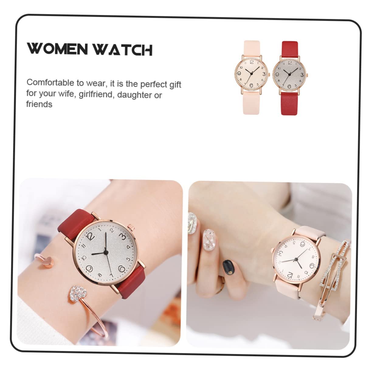 Наручные часы PartyKindom 2 шт. Кварцевые С браслетом PU и бежевым, фото №7