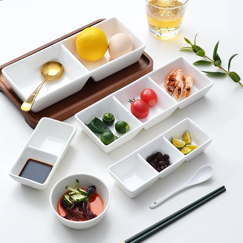 Керамическая тарелка JIHUOO с 2 отделениями Миска для соуса, фото №6 Керамическая тарелка JIHUOO с 2 отделениями Миска для соуса, фото №6