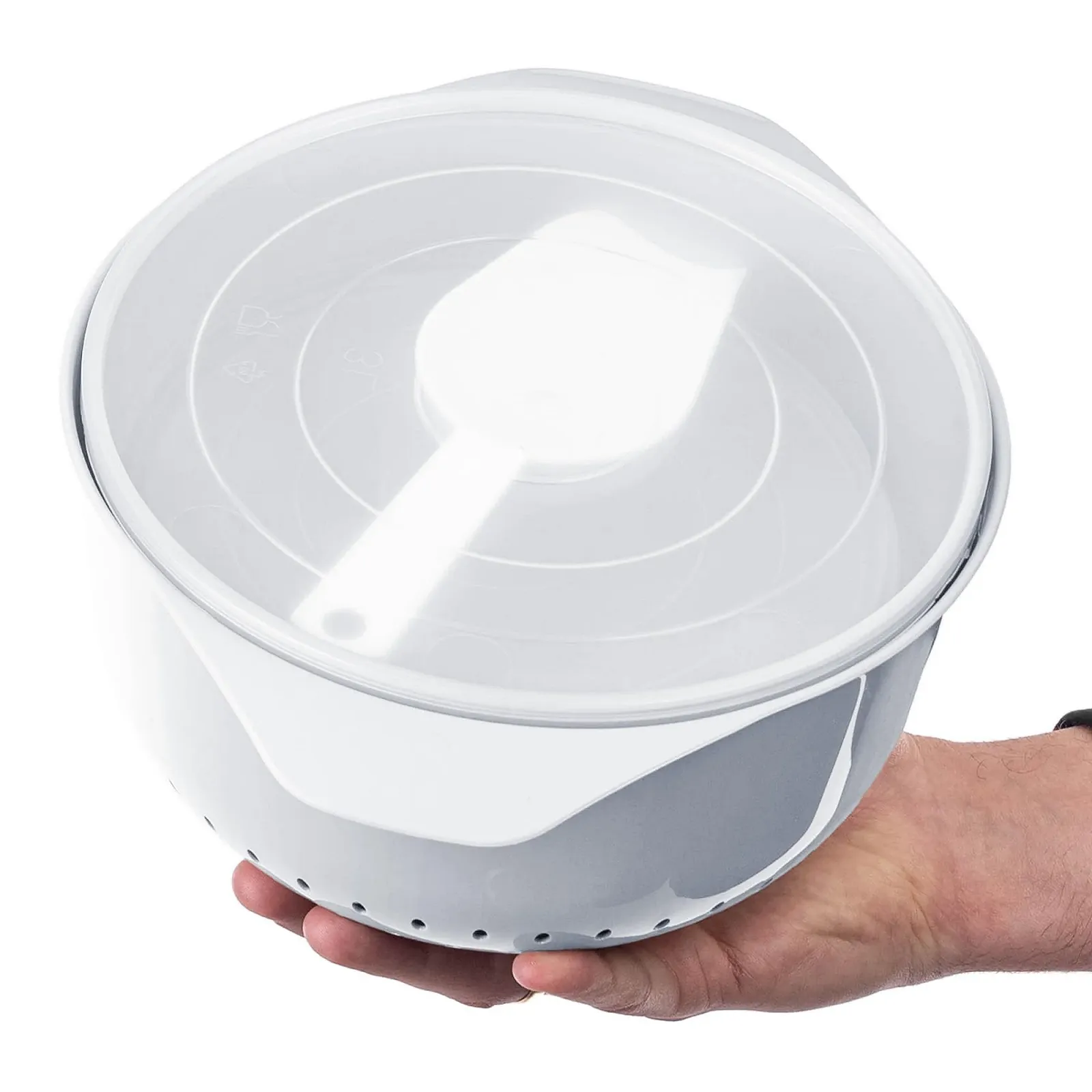 Набір мисок KADAX 1.5 л та 3 л з кришками, совком та друшляком 3.5 л Plastic, фото №5