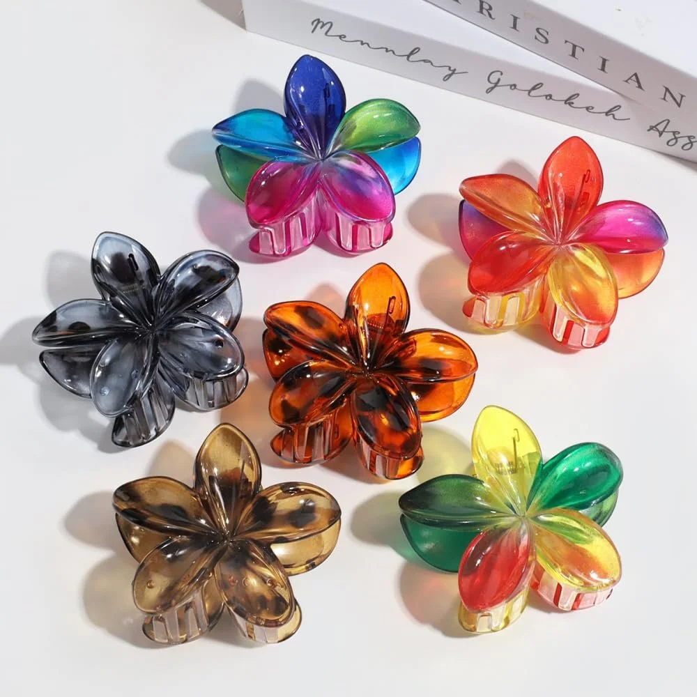 Заколка краб для волос Leopard Plumeria Цветок Серый + Коричневый, 2 шт, фото №2