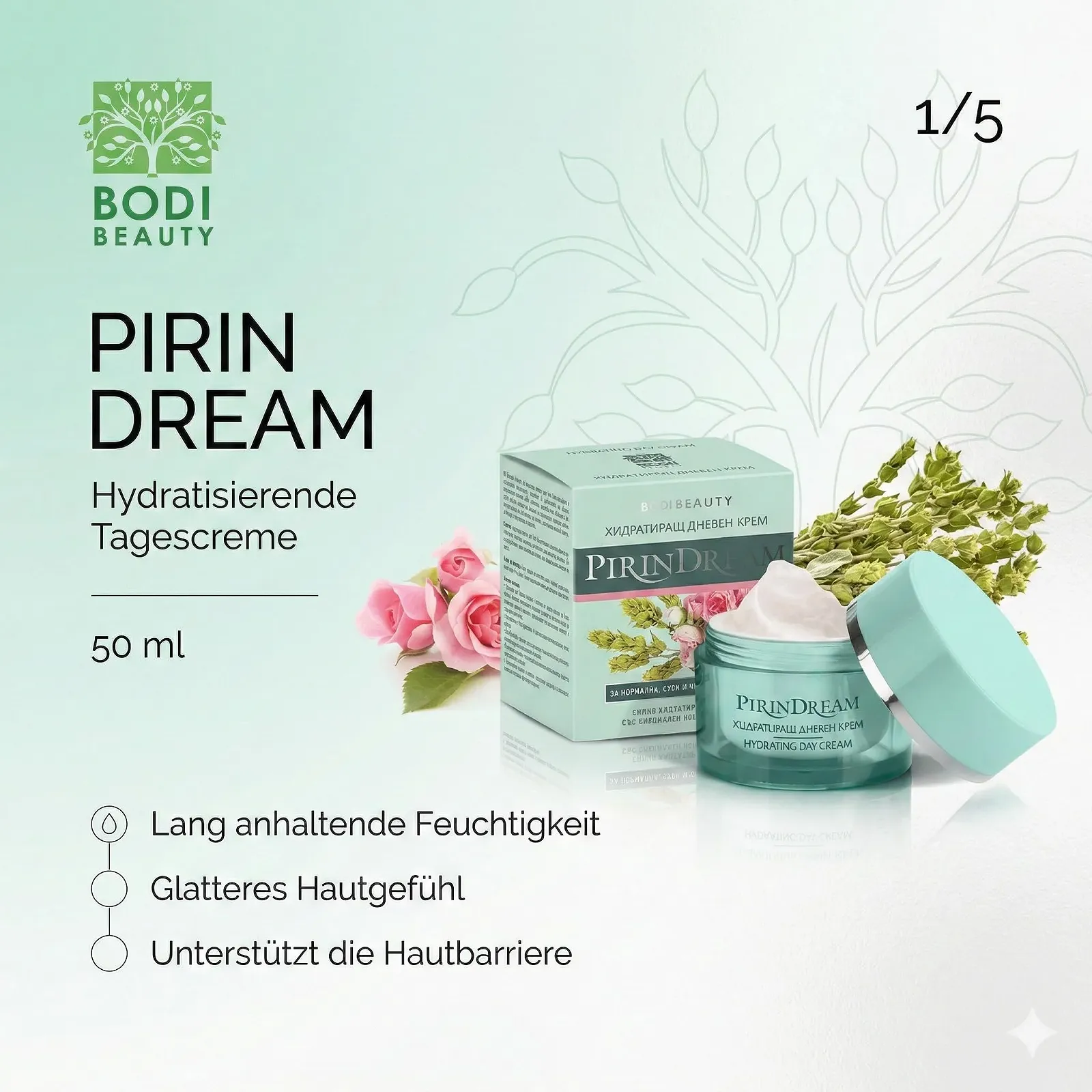 Денний крем Hydrating з гіалуроновою кислотою, цікою, мурсальським чаєм та дамаською трояндою, колагеном та еластином для нормальної, сухої та чутливої шкіри 50 мл, фото №2 Денний крем Hydrating з гіалуроновою кислотою, цікою, мурсальським чаєм та дамаською трояндою, колагеном та еластином для нормальної, сухої та чутливої шкіри 50 мл, фото №2
