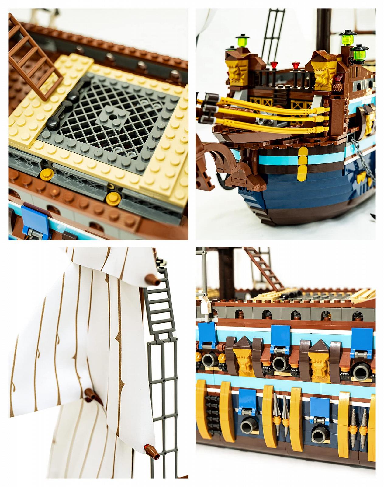 Модель Reobrix 66011 Корабль Солнечного Пирата с тканевыми парусами 3162 шт. Золотое покрытие, фото №4