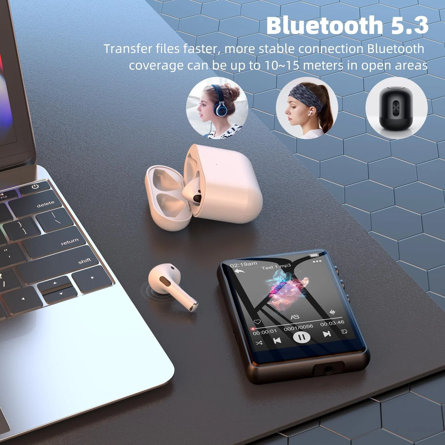 MP3 плеєр ZAQE 64GB Bluetooth 5.3 Чорний, фото №5