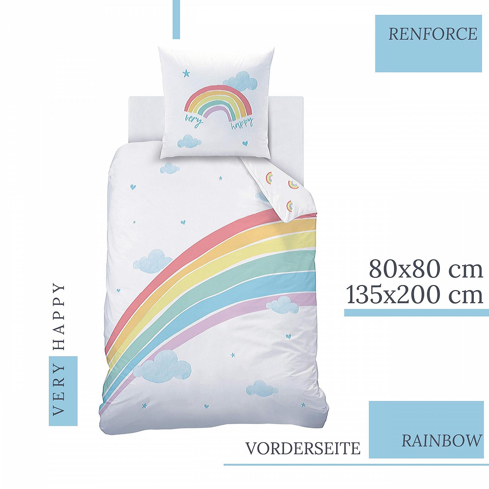 Комплект Постільної Білизни MTOnlinehandel Rainbow, Дитяча, Райдуга, Хмари, Зірки, Сердечка, 80 x 80 см, 135 x 200 см, 100% Бавовна, фото №2