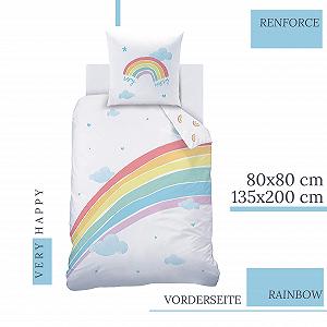 Комплект Постільної Білизни MTOnlinehandel Rainbow, Дитяча, Райдуга, Хмари, Зірки, Сердечка, 80 x 80 см, 135 x 200 см, 100% Бавовна synthetic.ua - Фото 1