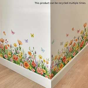 Наклейка на стіну Coloured Flowers Butterfly самоклейний вініл synthetic.ua - Фото 1