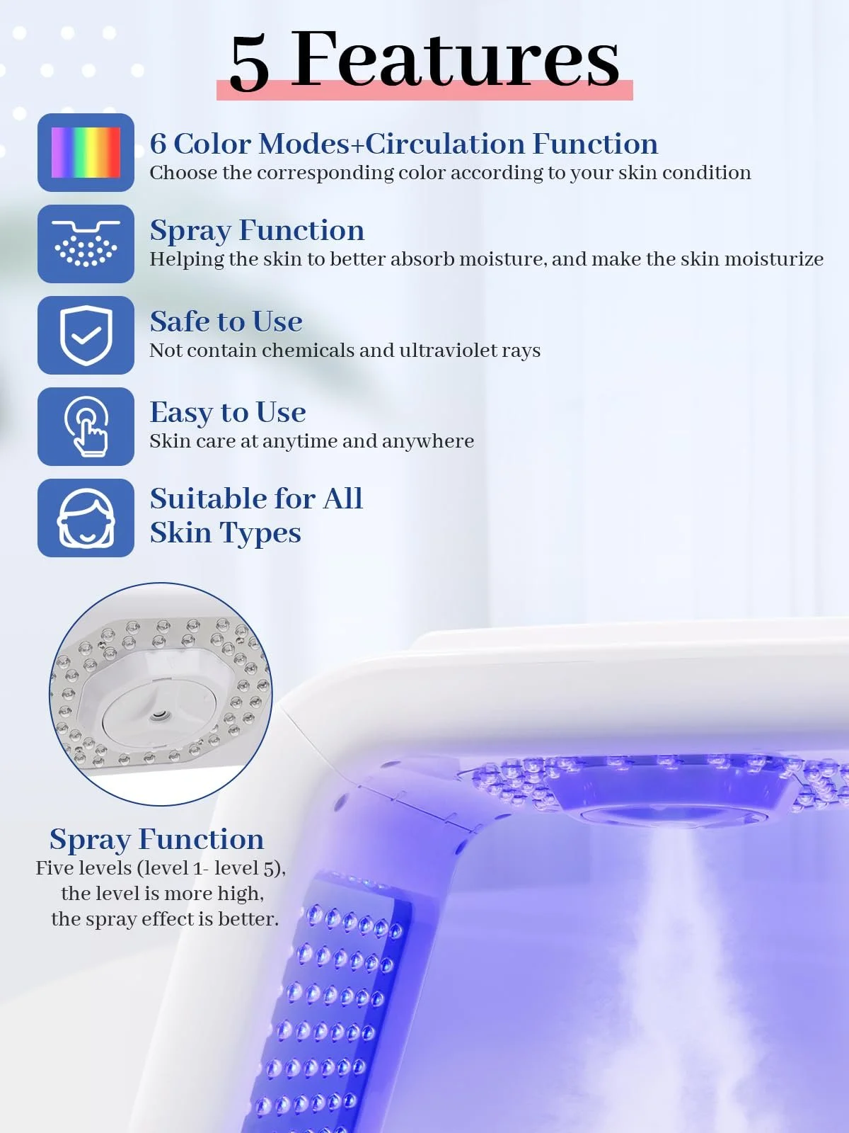 Маска для лица LED Deciniee для световой терапии с функцией распыления – 6 цветов, фото №4