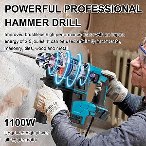 Аккумуляторный Перфоратор 1100W для Аккумулятора Makita 18V 2.5 Дж 1400 об/мин 4200 уд/мин 360° Рукоятка synthetic.ua - Фото 1