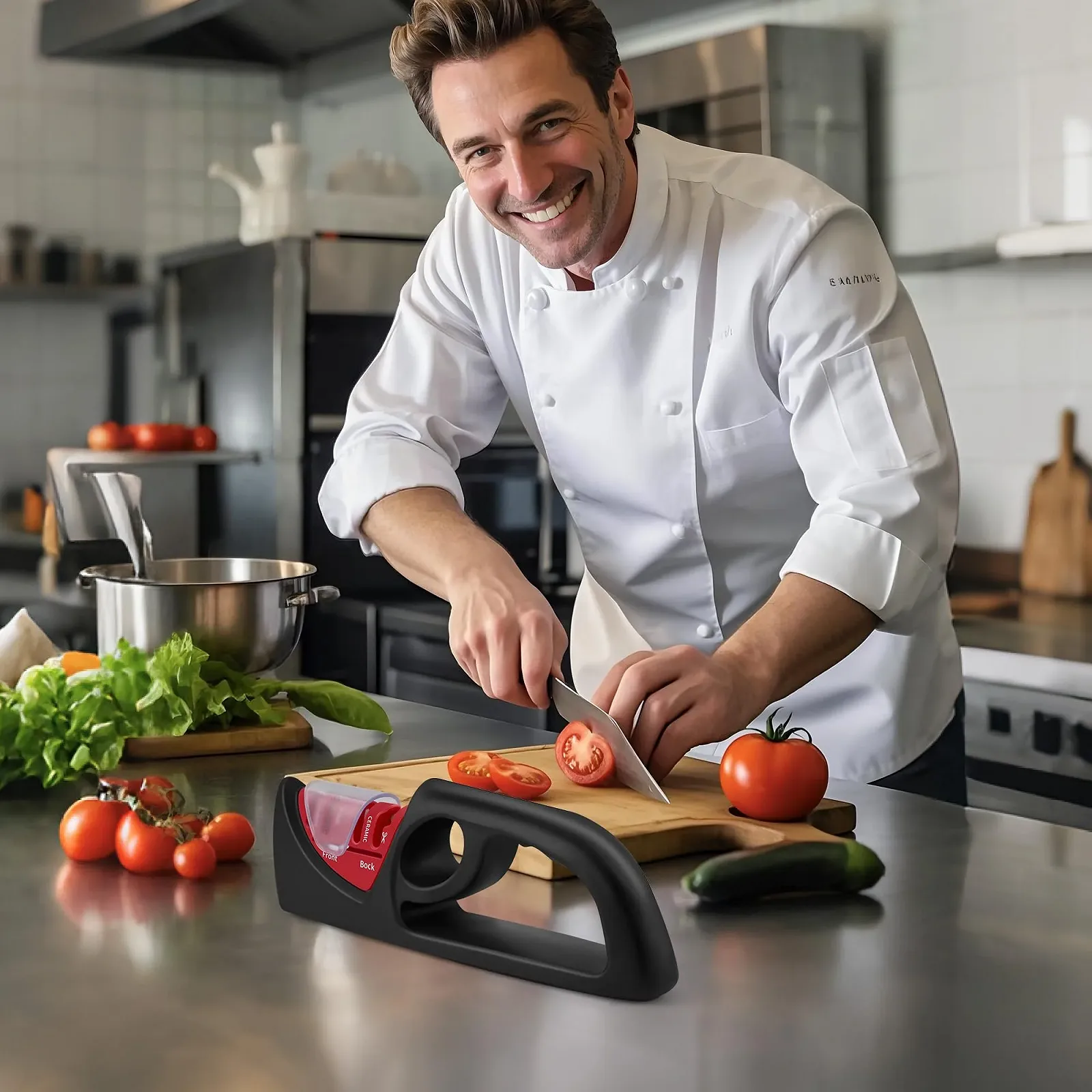 Точилка для ножів ручна 4-in-1 професійна з керамічним каменем, карбідом вольфраму та алмазним напиленням нековзна, фото №8