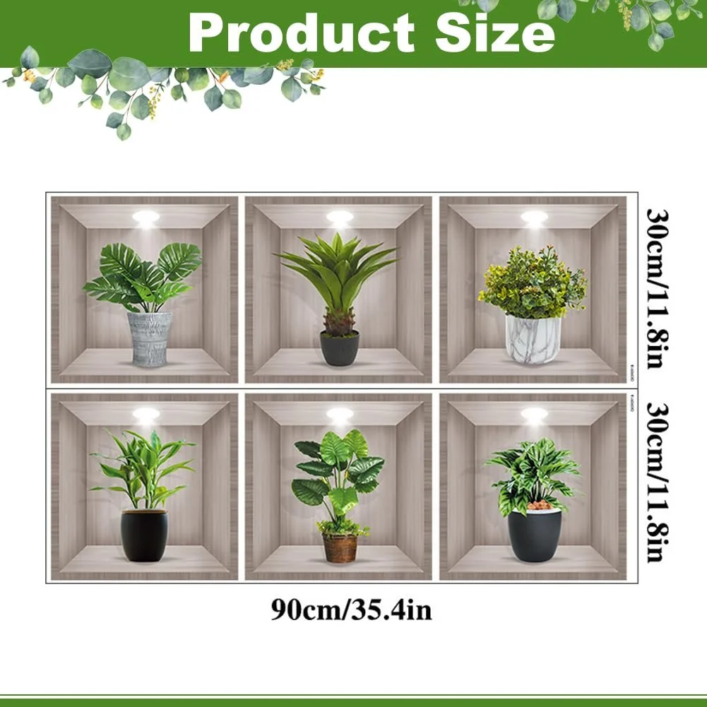 Наклейки на стіну 3D Рослини у горщиках 6 штук Зелений, фото №4