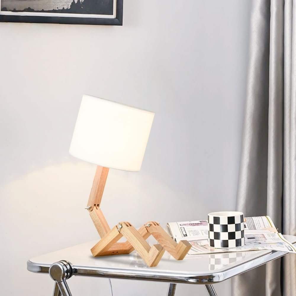 Настільна лампа дерев'яна E27 ретро дизайн Robot Joint білий плафон, фото №4