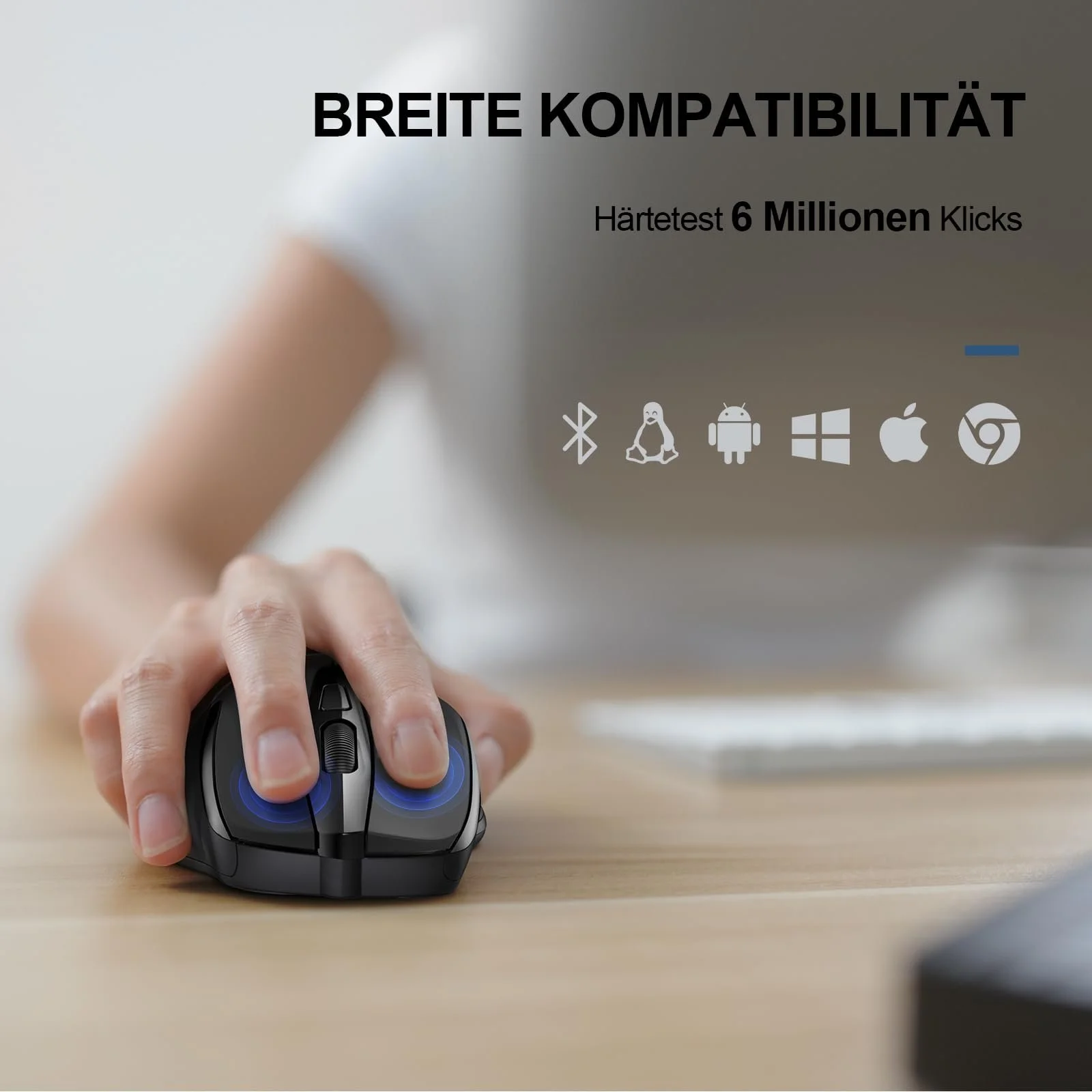 Миша TECKNET Bluetooth, бездротова ергономічна миша (три режими: BT 5.0/3.0+2.4G), 4800 DPI, фото №6
