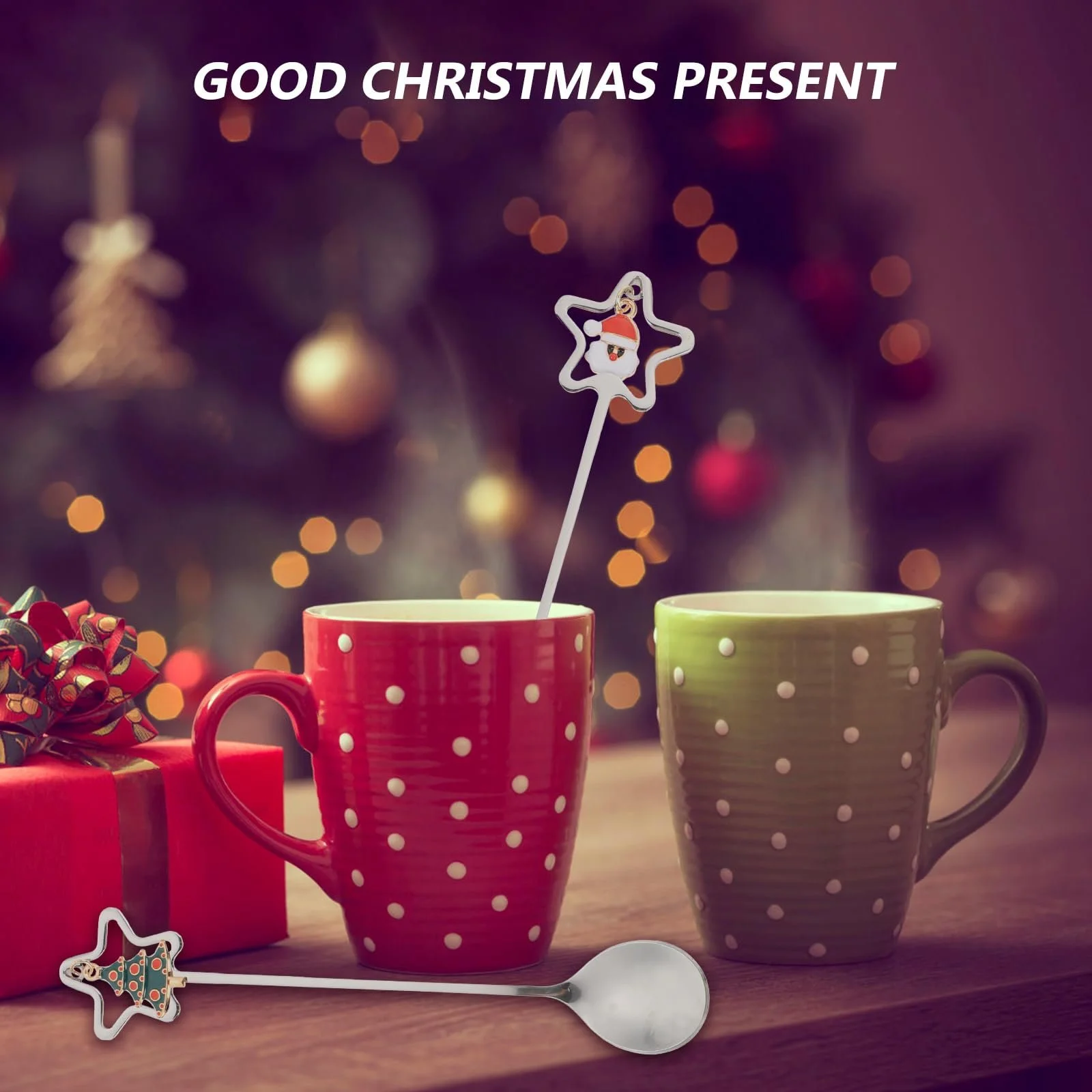 Набор рождественских ложек DOITOOL Серебристый, 4 шт Ложка из нержавеющей стали для перемешивания кофе, десертная ложка с подвеской для перемешивания напитков для смешивания джема (серебро), фото №8