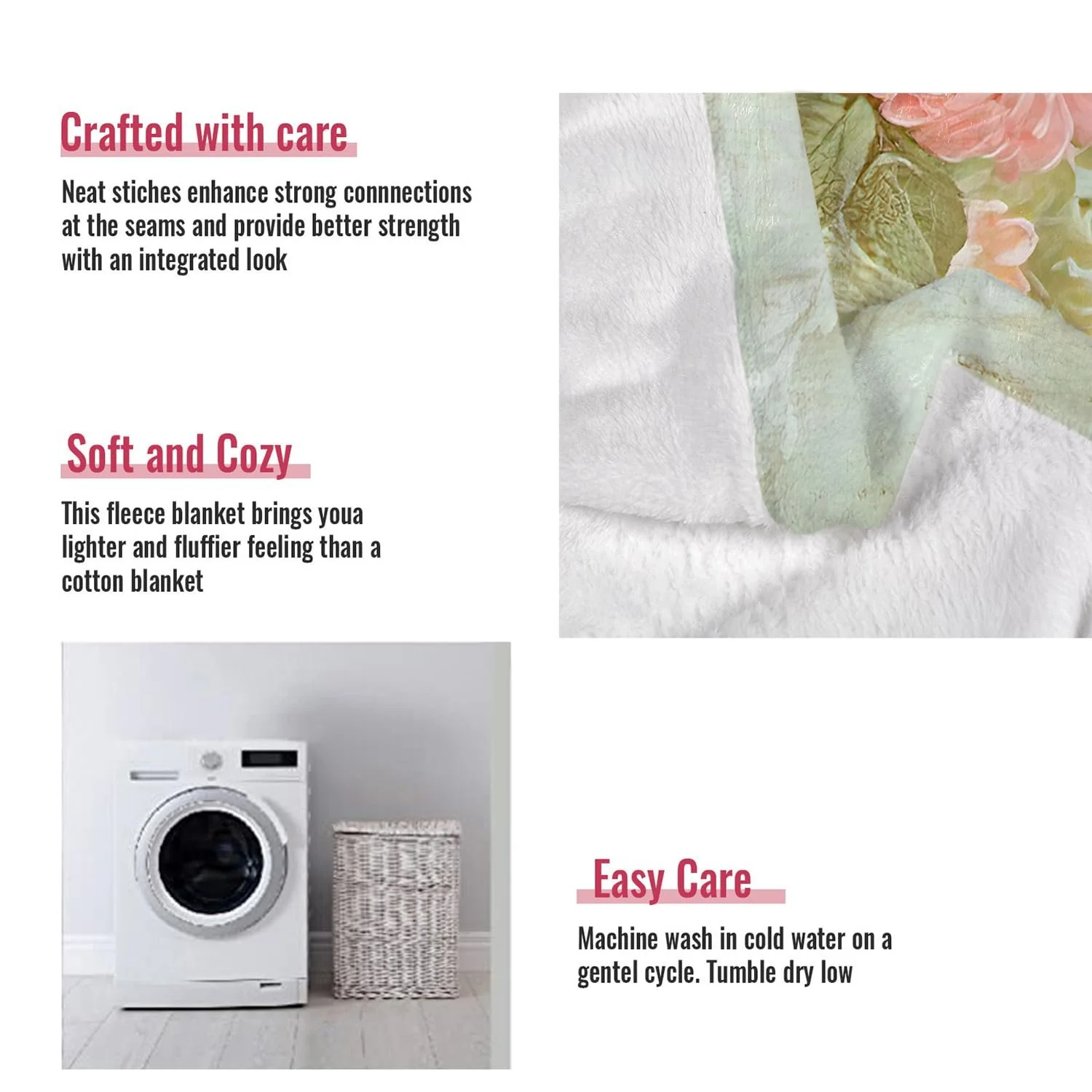 Одеяло YISUMEI Мягкое фланелевое одеяло Мягкий флис Розовая роза, 150 x 200 см, фото №5 Одеяло YISUMEI Мягкое фланелевое одеяло Мягкий флис Розовая роза, 150 x 200 см, фото №5