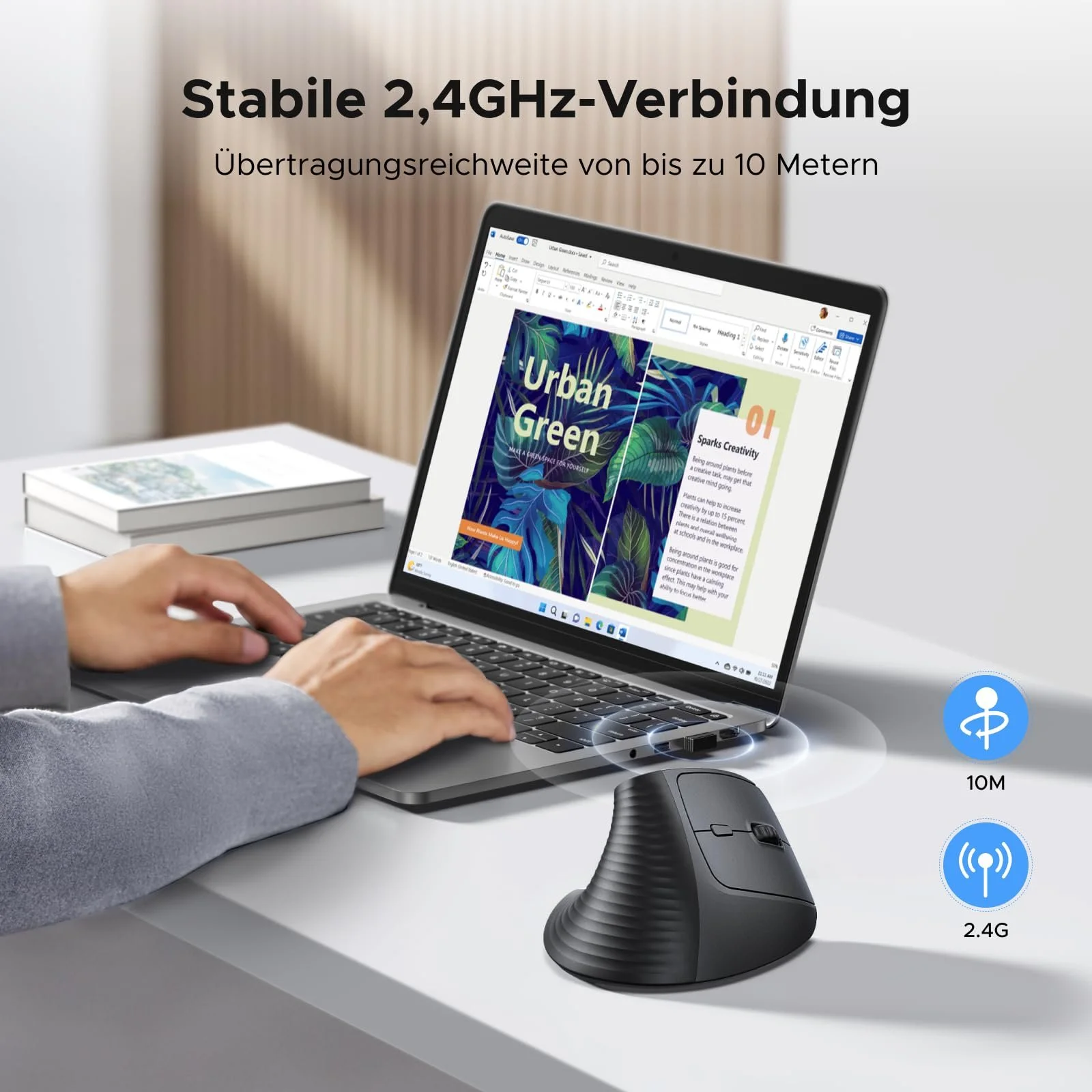 Мышь UGREEN Вертикальная Беспроводная 2.4G Эргономичная 1000/1600/2000/4000 DPI, 6 Кнопок, фото №3