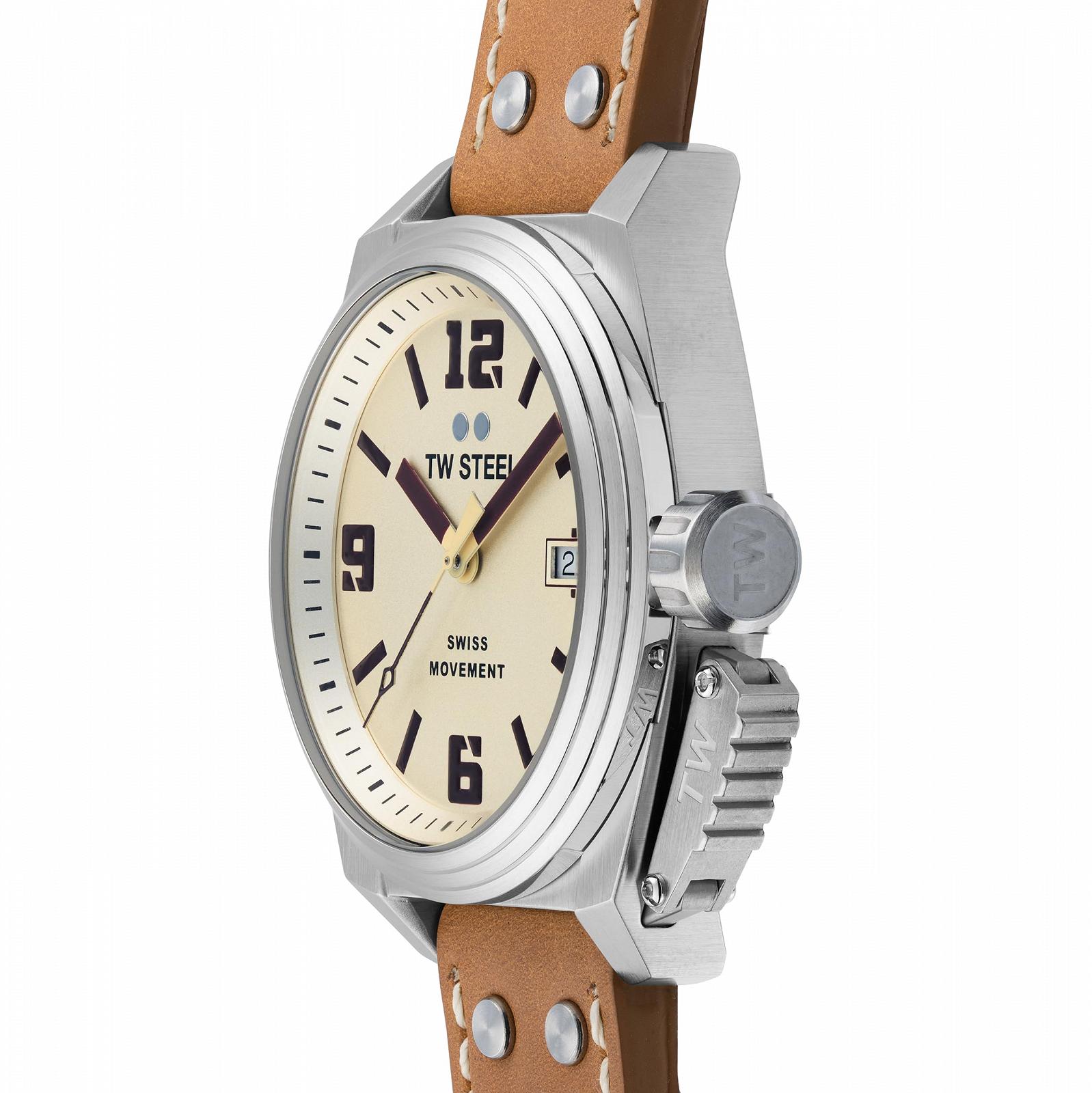 Часы TW Steel Swiss Canteen для мужчин с кварцевым механизмом, диаметр 42 мм, 3 стрелки, кожаный ремешок, фото №4