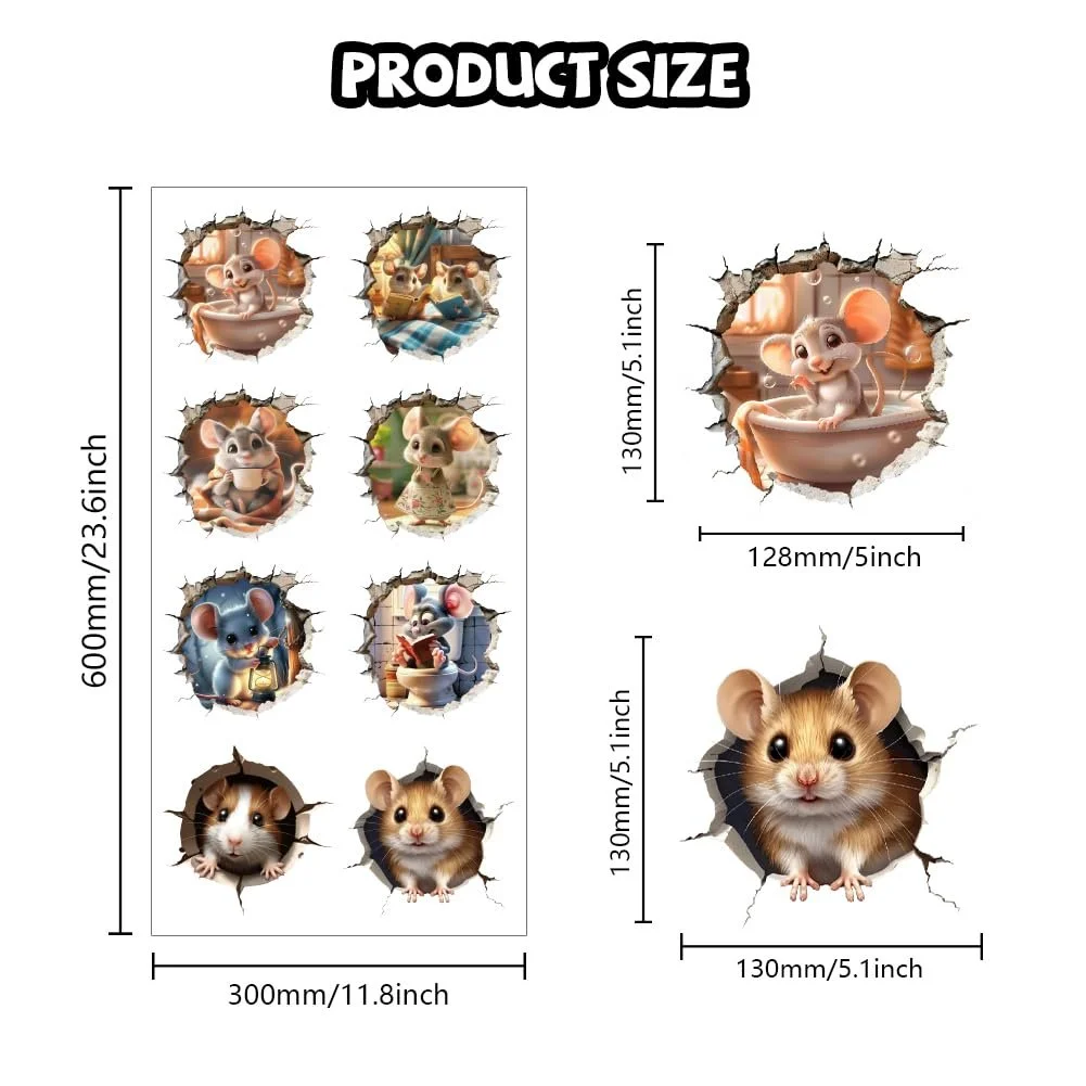 Наклейки на стіну Peacoblue Мишача нора Вінілова 3D, фото №7