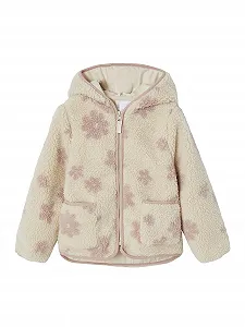 Куртка Teddy Fleece для девочек Vertbaudet с капюшоном и цветочным принтом - Фото 1