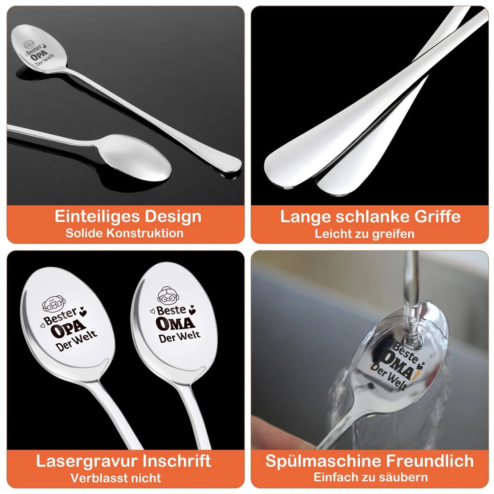 Ложка для кави HOWAF З написом Beste Opa Oma Der Welt, 2 шт., фото №3