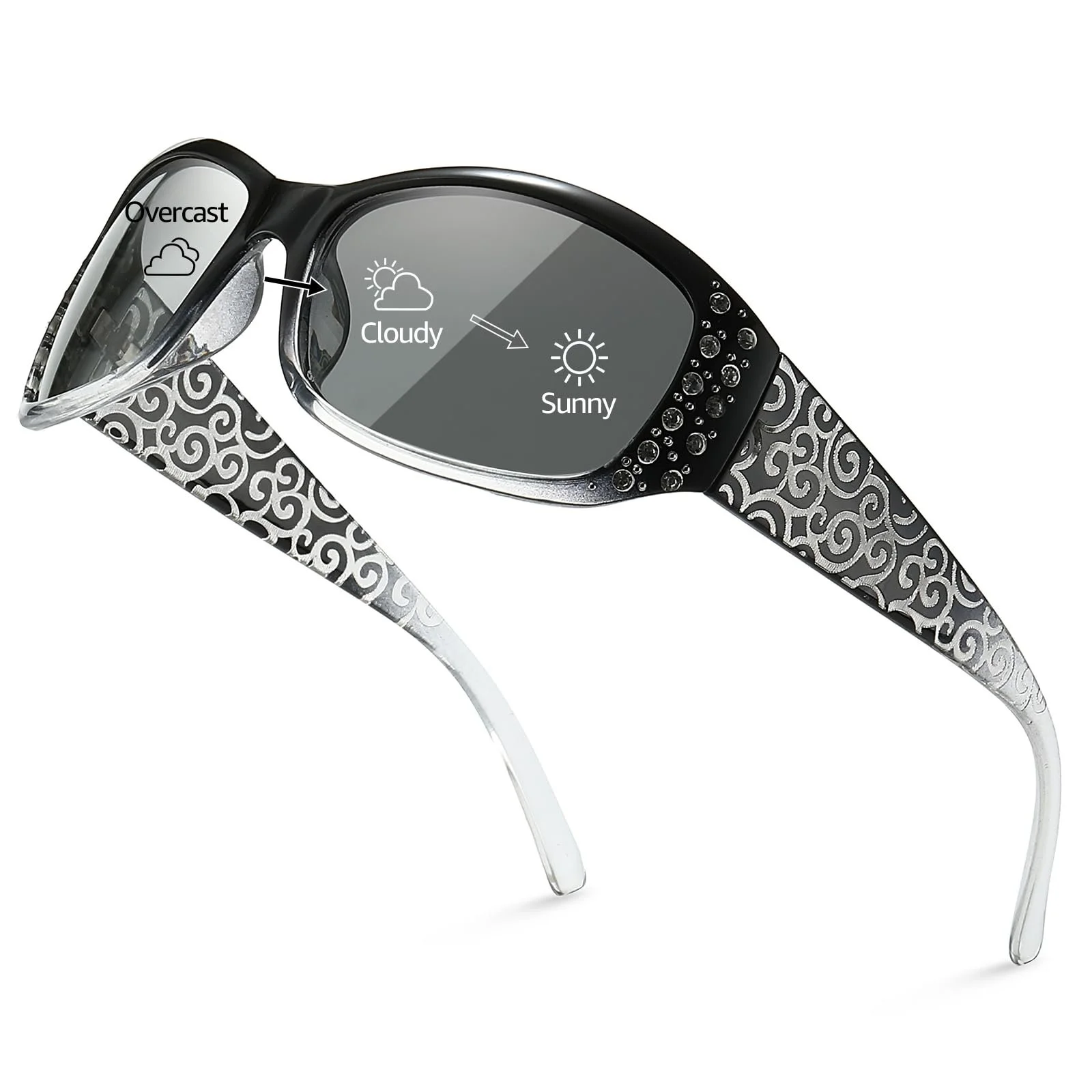 Фотохромні поляризовані сонцезахисні окуляри з облямовуючою оправою FIMILU, зі стразами, хвилеподібним візерунком, фото №1