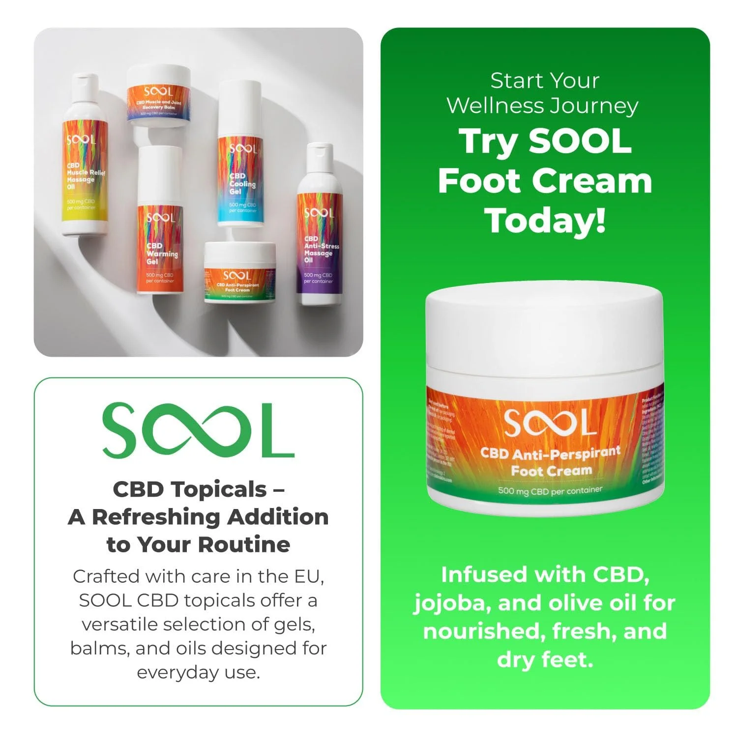 Крем для ног SOOL CBD Anti-Perspirant с 500 мг CBD, маслами жожоба и розмарина 100 мл, фото №4