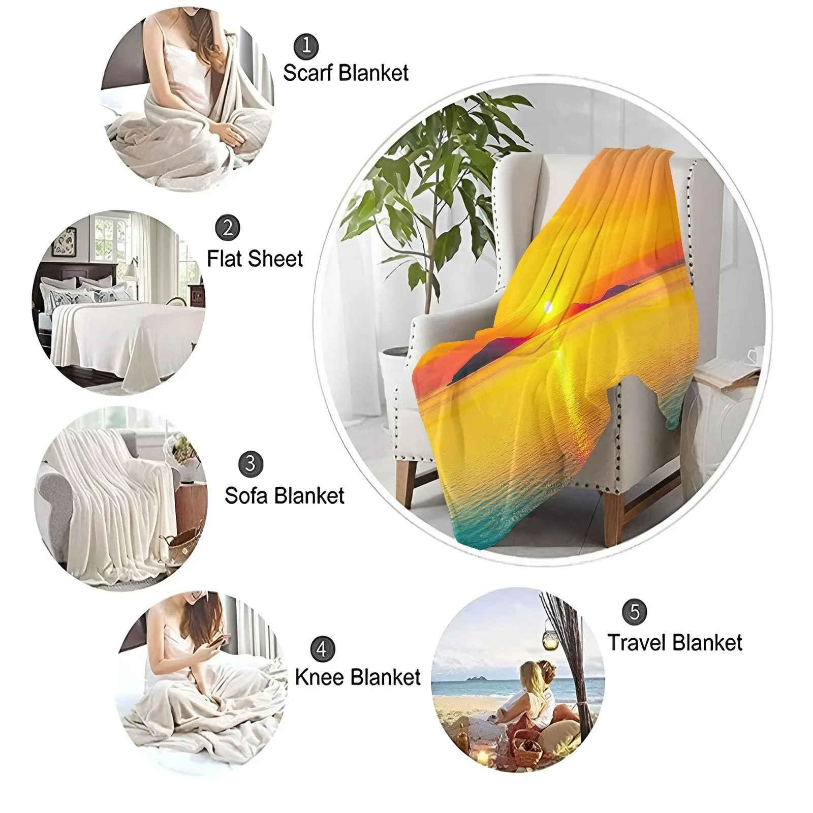 Одеяло Halloween Флисовое Оранжевый Цвет С принтом Закат Побережье Острова 200 x 220 см, фото №6