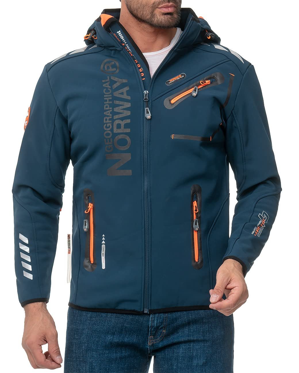 Софтшелл Куртка Geographical Norway Функциональная куртка Ветрозащитная куртка с капюшоном Ветрозащита Стойка-воротник Холодоотталкивающая Для активного отдыха Пешего туризма Кемпинга, фото №5