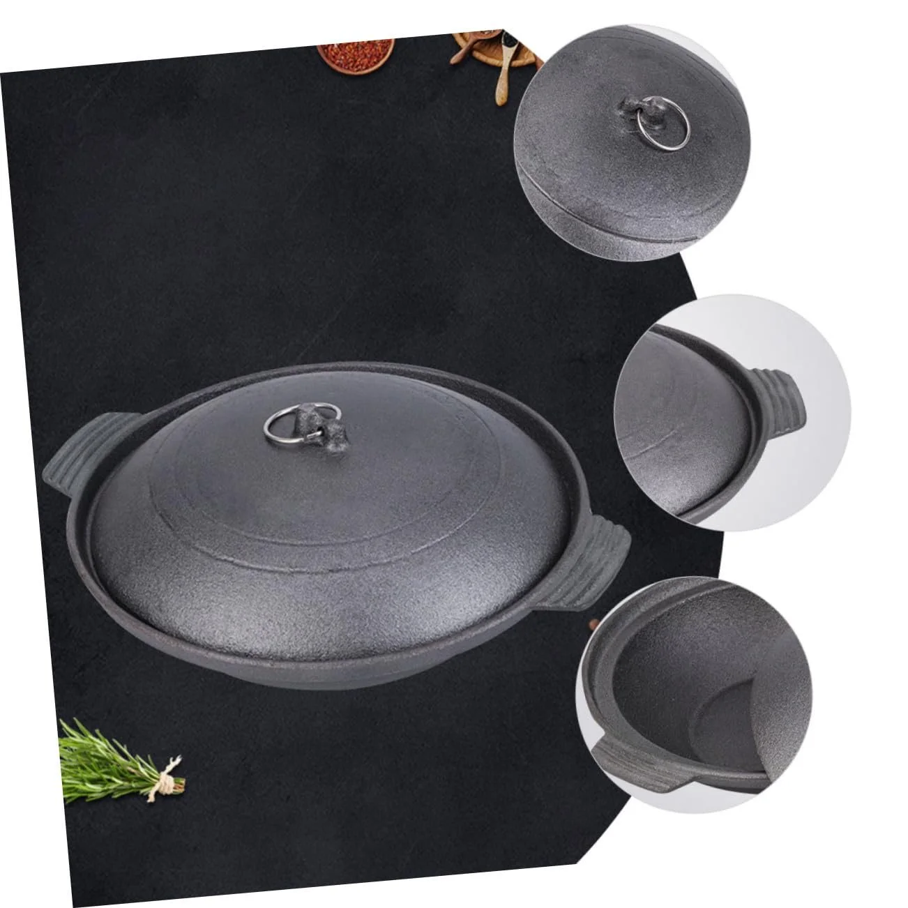 Каструля чавунна TOYANDONA для тушкування, з ізольованою ручкою, рівномірний розподіл тепла, фото №8