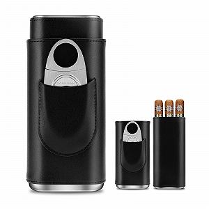 Футляр для сигар Cigarloon Leather 3 Finger с гильотиной черный - Фото 1