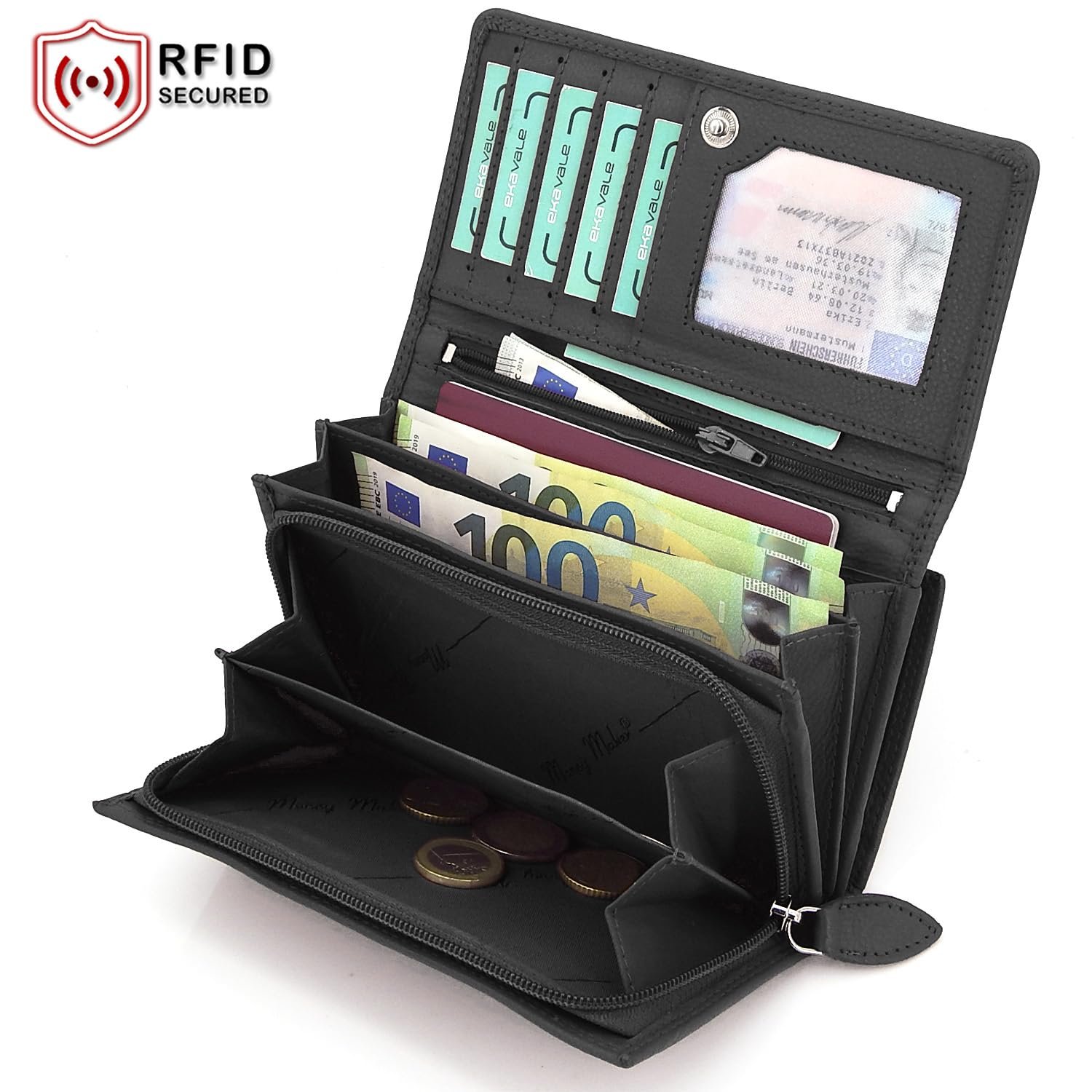 Гаманець Жіночий ekavale XXL Шкіряний з RFID, чорний, Класичний, фото №6