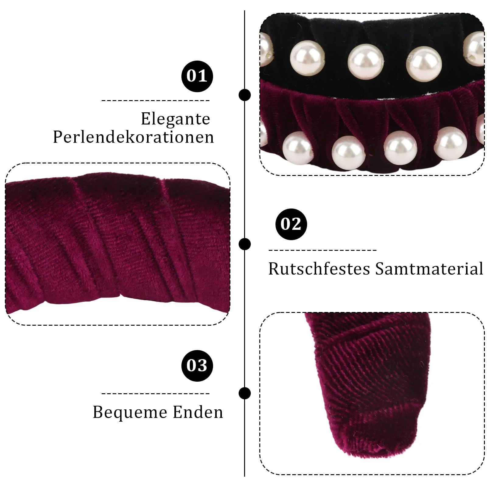 Обруч з перлинами для жінок, набір з 4 штук, червоний / рожевий / чорний / бежевий, фото №4