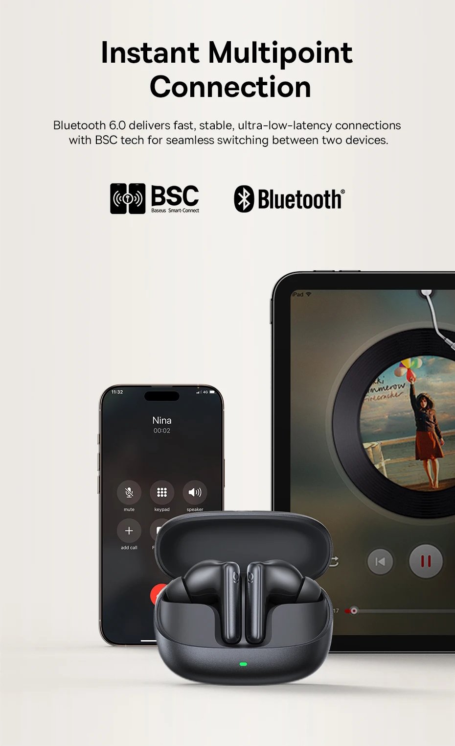 Навушники Baseus Bowie MP1 Hi-Res LDAC ANC -55dB 6-Mic Black, фото №10 Навушники Baseus Bowie MP1 Hi-Res LDAC ANC -55dB 6-Mic Black, фото №10