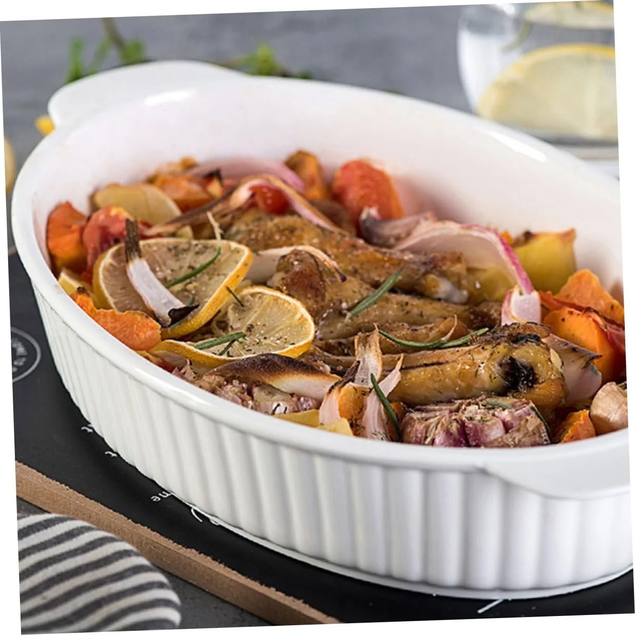 Форма для запекания Керамическая Овальная С двойными ручками Жаропрочная Белая, фото №8