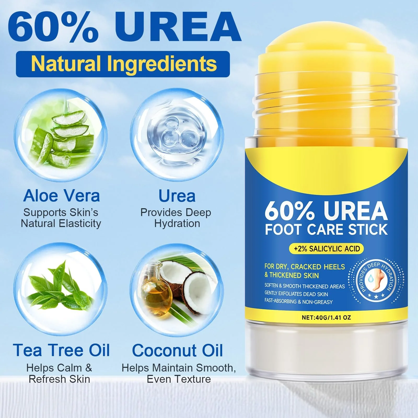 Стик для ухода за ногами 60% Urea увлажняющий для сухой и потрескавшейся кожи 1.41 oz (2 шт., 40 г), фото №7
