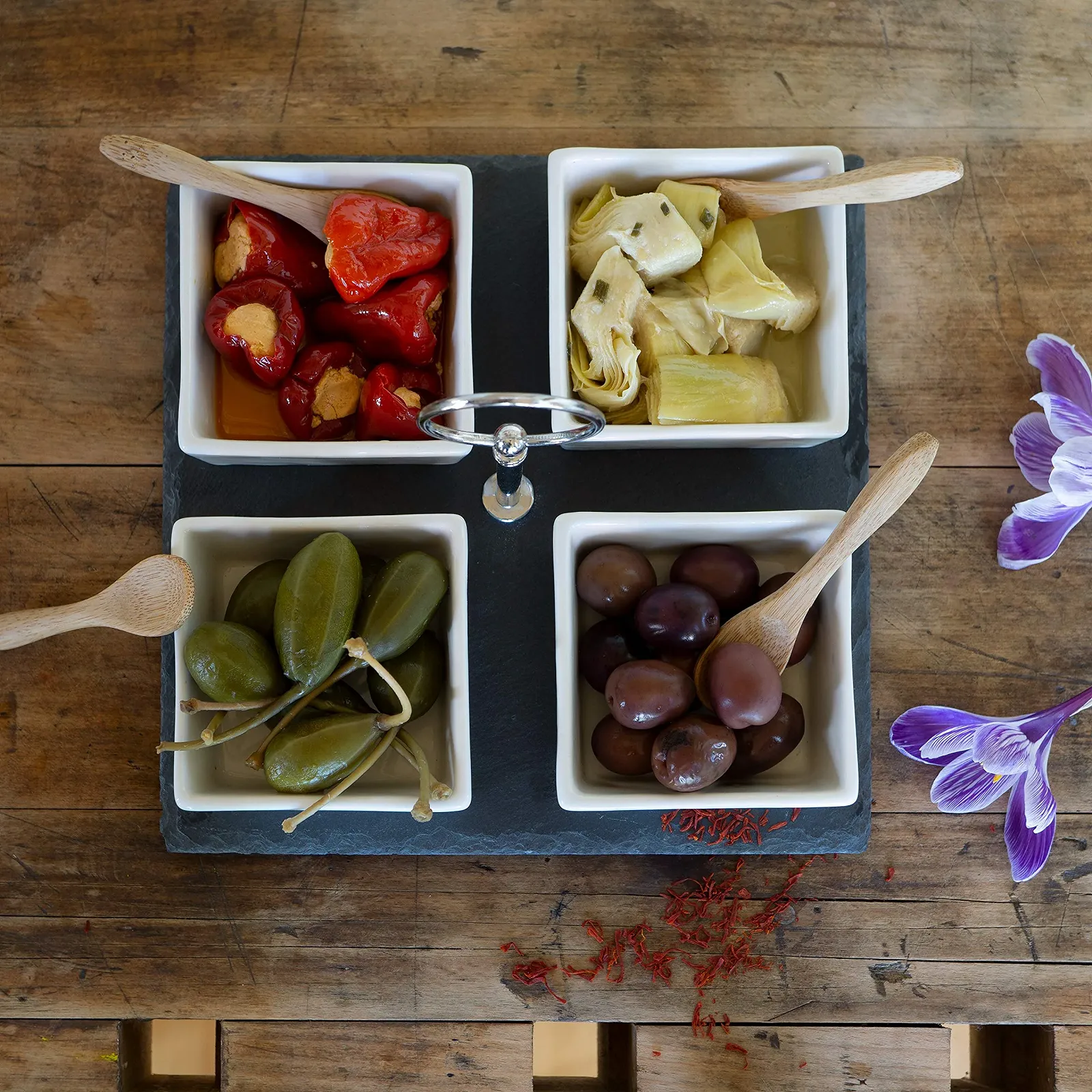 Миски для соуса Moritz & Moritz Saffron 4 шт. с тарелкой из камня, белые, фото №6