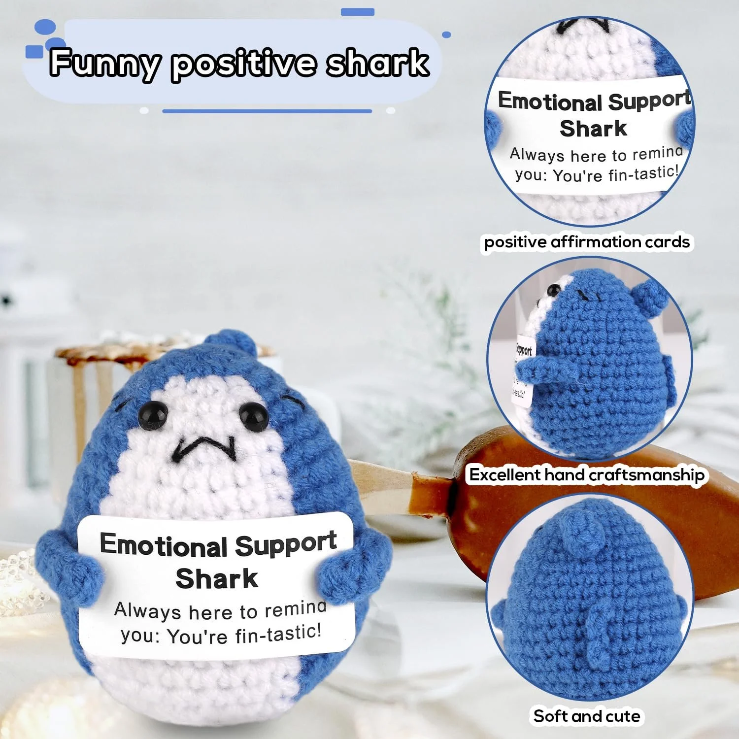 TOYMIS Positive Shark Crochet Doll Вязаная игрушка акула 6x7 см, фото №3 TOYMIS Positive Shark Crochet Doll Вязаная игрушка акула 6x7 см, фото №3