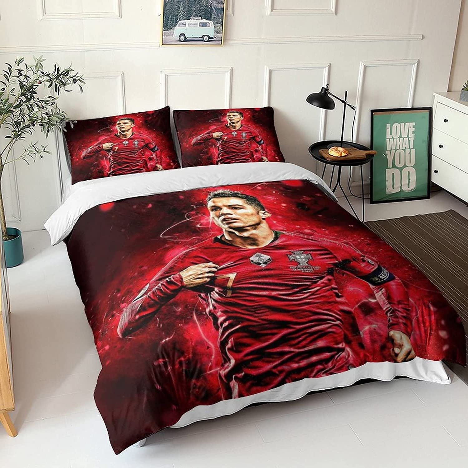 Постільна білизна Zbeiba, 135 x 200 см, Футбольний комплект постільної білизни для дорослих та дітей, Підковдра 3D Football Star з блискавкою та наволочкою (A1, 135 x 200 см + 2 x 80 x 80 см), фото №3