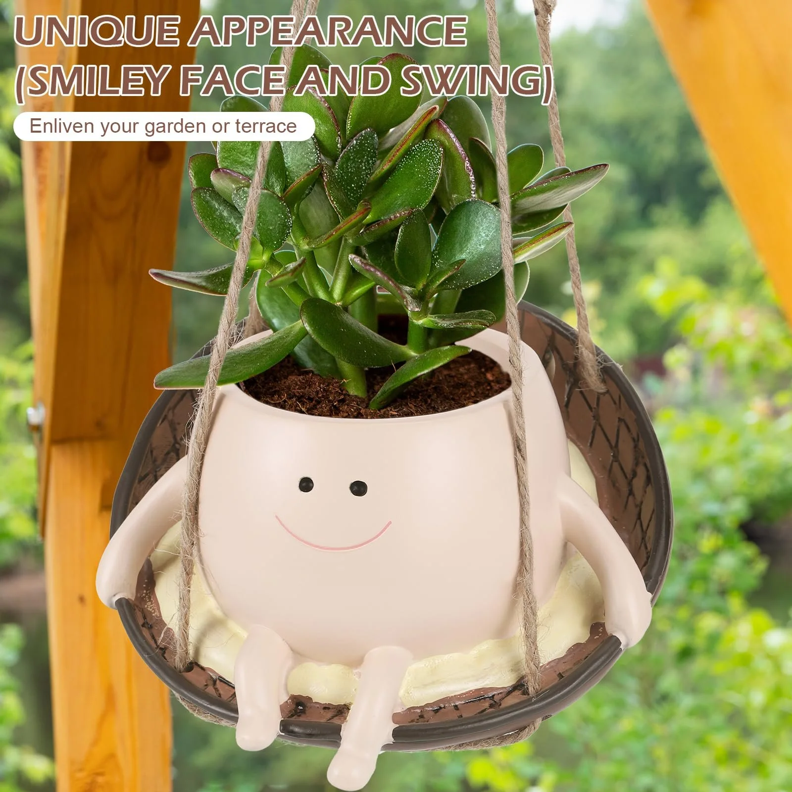 Підвісний горщик Усміхнене обличчя на гойдалці Полімерний, фото №6