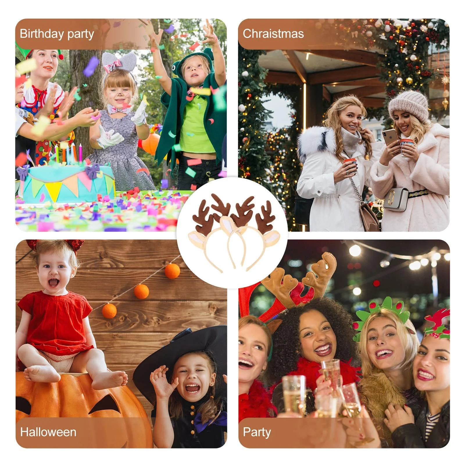 Обруч Різдвяний Amosfun з оленячими ріжками, набір 2 шт, фото №9 Обруч Різдвяний Amosfun з оленячими ріжками, набір 2 шт, фото №9