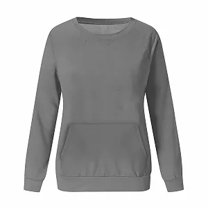 Свитшот NZYIHAO Однотонный Женский с Длинными Рукавами, Круглым Вырезом Осенне-Зимний Свободный Повседневный Спортивный Легкий Без Капюшона - Фото 1