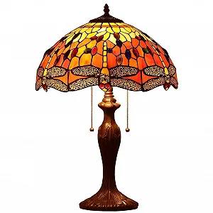 Настільна лампа Bieye Tiffany Style L30711 з вітражного скла Бабка Помаранчева 24" - Фото 1