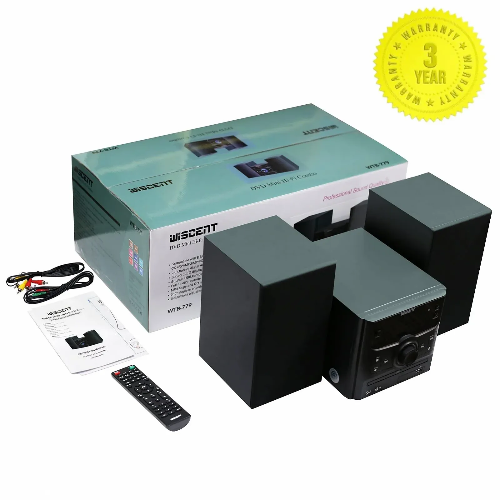 Hi-Fi система WISCENT 30 W с Bluetooth (CD-проигрыватель, DVD-проигрыватель, FM-радио, USB, AUX вход), фото №8 Hi-Fi система WISCENT 30 W с Bluetooth (CD-проигрыватель, DVD-проигрыватель, FM-радио, USB, AUX вход), фото №8