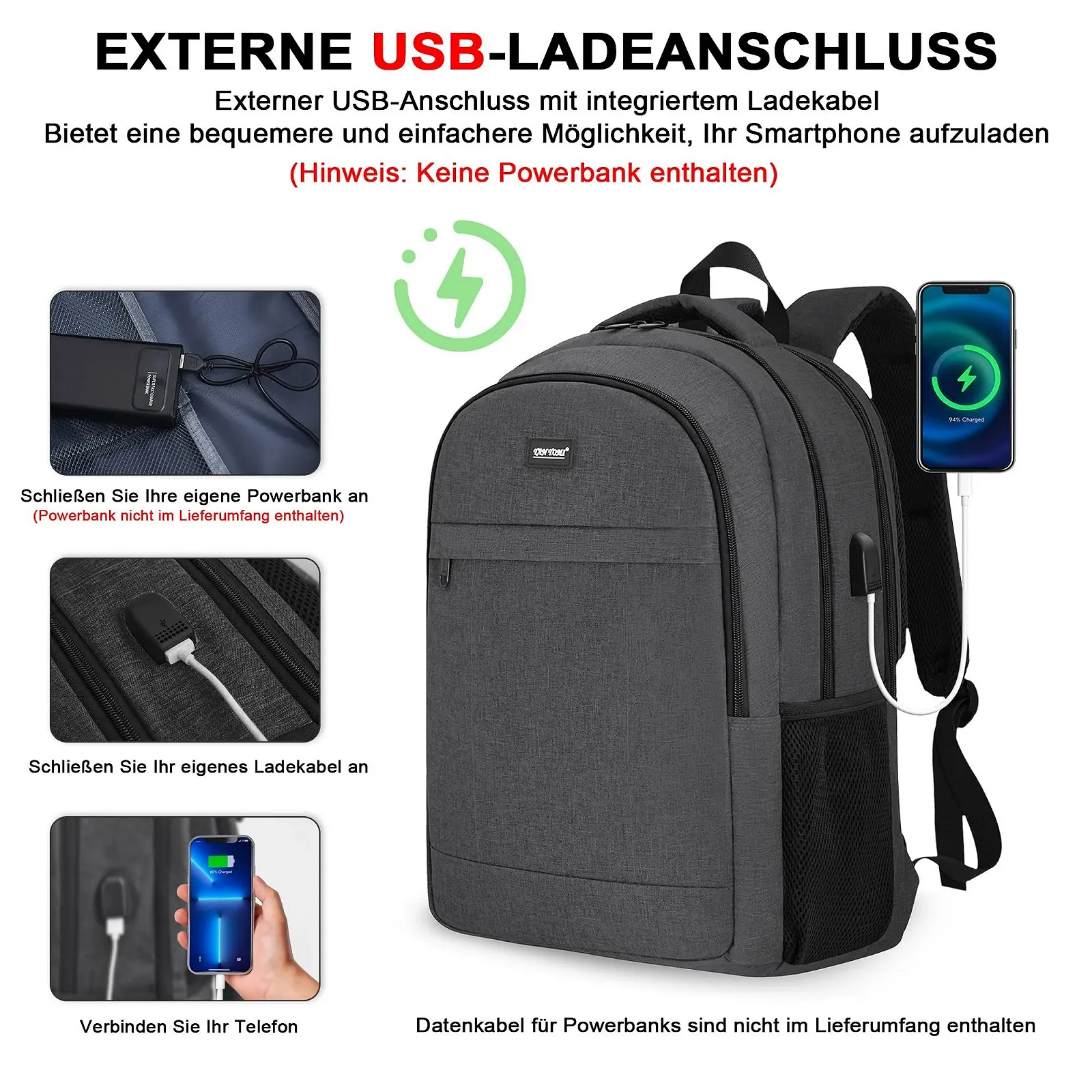Рюкзак для ноутбука TANTOMI 17 дюймів Large USB Charging Port Dust and Water Resistant Black, фото №6 Рюкзак для ноутбука TANTOMI 17 дюймів Large USB Charging Port Dust and Water Resistant Black, фото №6