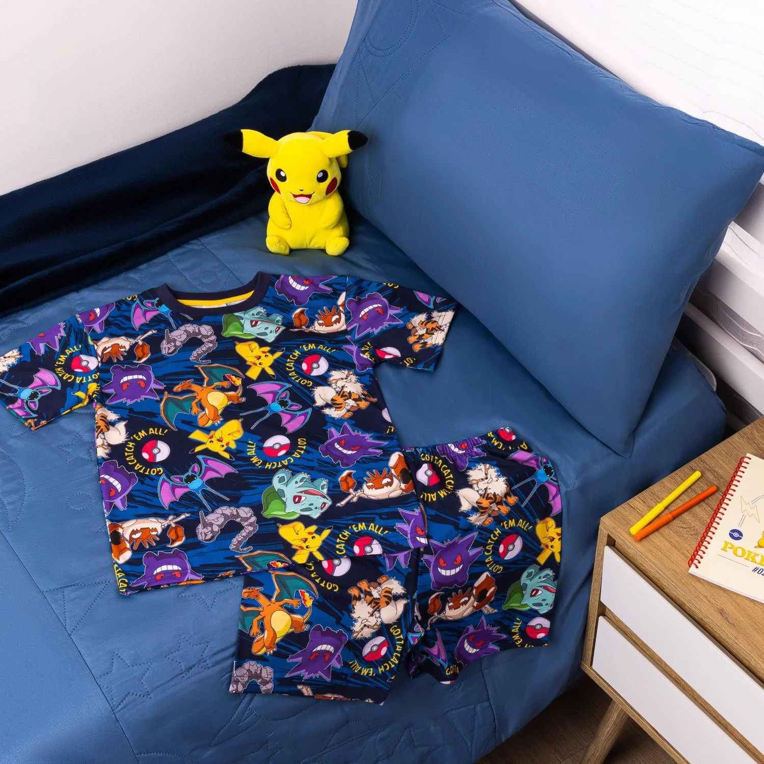 Комплект детской пижамы с шортами Pok00e9mon, синий, с принтом, фото №5