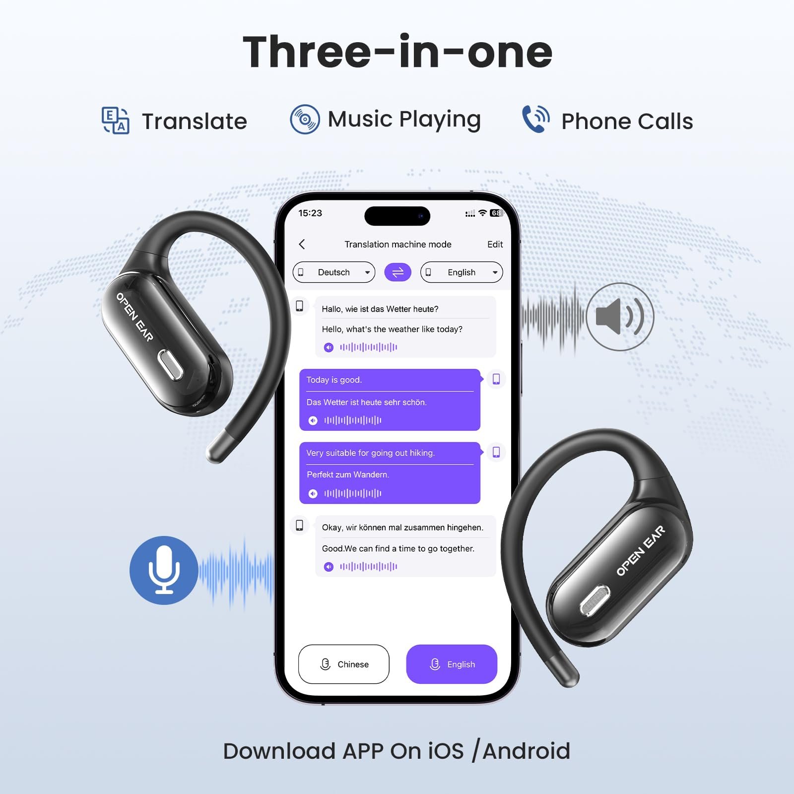Наушники-переводчики AI Voice, 3 в 1 Bluetooth 5.4, 150 языков и переводчик акцентов в реальном времени, поддержка музыкальных звонков, идеально подходят для путешествий, обучения, бизнеса, фото №6