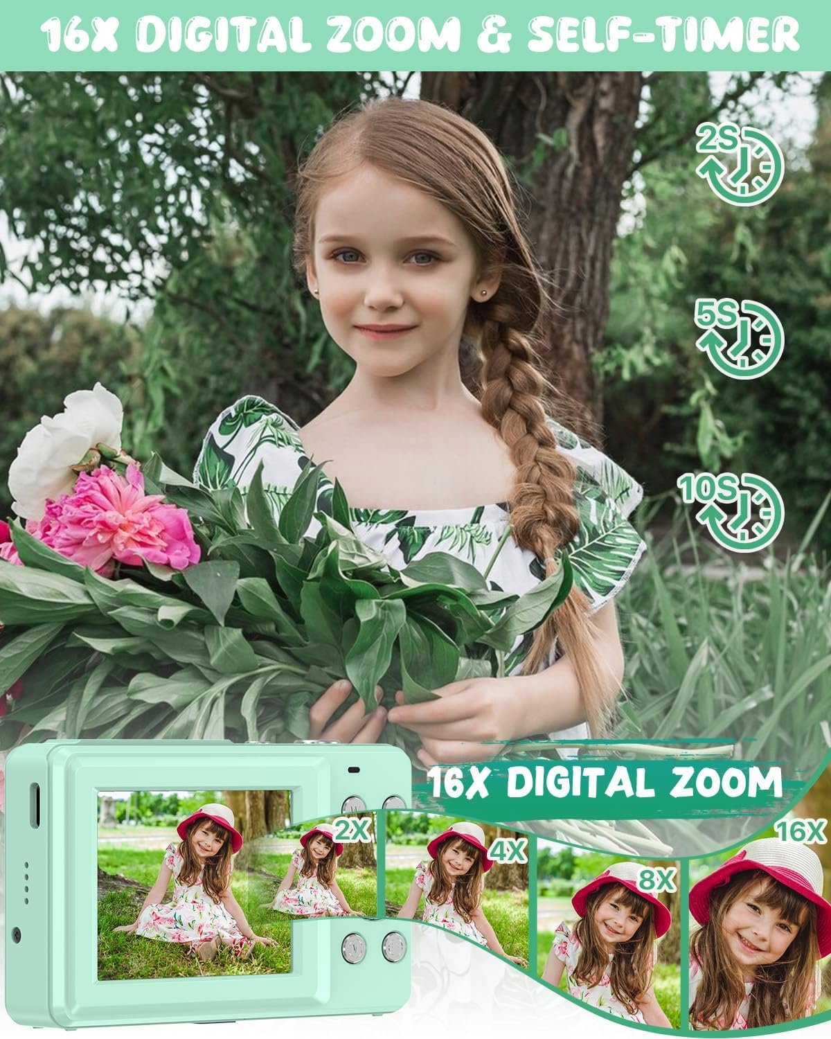 Фотокамера AOREGRE 44Мп / CMOS / Full HD / 16Х зум / Бірюзовий, фото №3