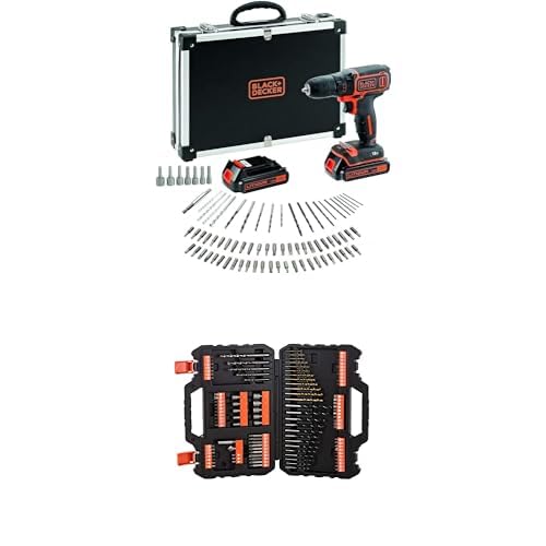 Набір Шурупокрут Black+Decker BDCDC18BAFC-QW (18 В, 2 x Li-Ion Слайд Акумулятори, 80 аксесуарів у високоякісному кейсі) + Black+Decker Набір Насадок для свердління та закручування (109 елементів), фото №1