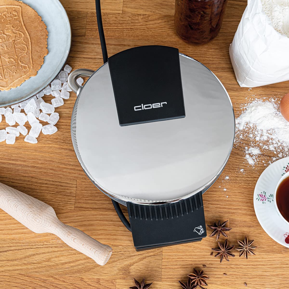 Вафельница Cloer 285EF с гербом Восточной Фризии, 800 Вт, поверхность для выпечки 15 см в диаметре, плавно регулируемая степень поджаривания, хром, хромированная, фото №6
