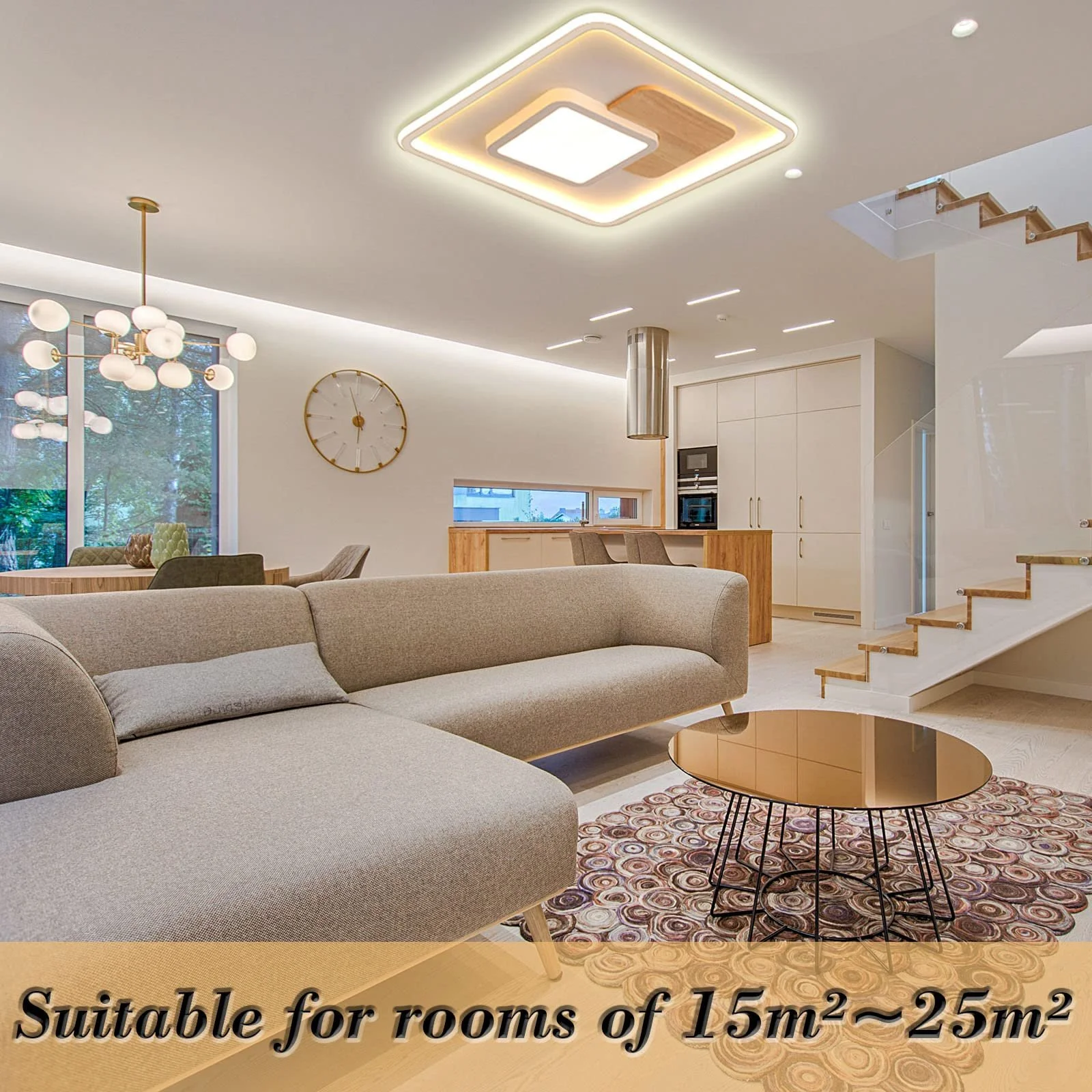 Світильник FitzMia LED Стельовий Квадратний С деревом Диммируемий Пульт Дистанційного Управління 41.5 x 41.5 см 40 Вт, фото №4